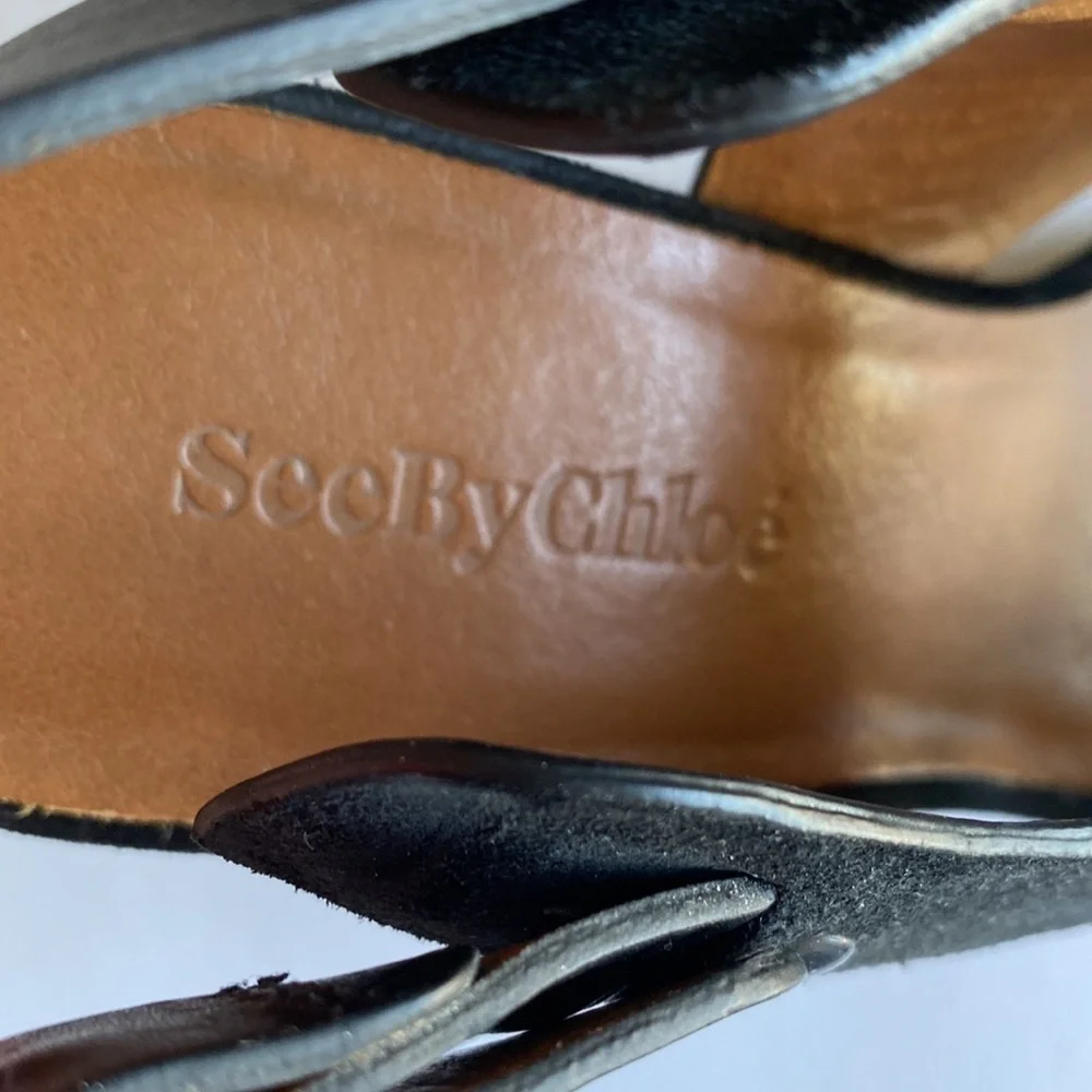 See by Chloe platform shoes open toed black suede ankle strap 36.5